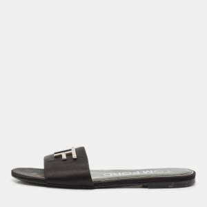 Tom Ford Black Satin TF Flat Slides Size 38