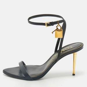 Tom Ford Black Leather Padlock Ankle Strap Sandals Size 39