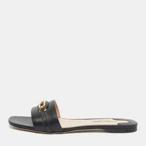 Tom Ford Black Leather Embellished Flat Slides Size 39