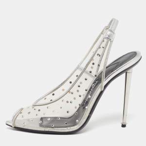 مملوكة مسبقًا Tom Ford Size 38.5 Transparent/Silver PVC and Leather Slingback Pumps