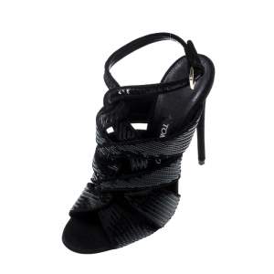 Tom Ford Black Sequin And Suede Trim Antique Crossover Sandals Size 39