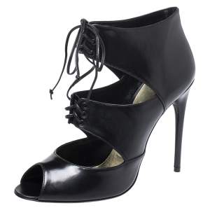 Tom Ford Black Leather Peep Toe Ankle Booties Size 39