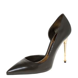 Tom Ford Olive Green D'Orsay Leather Pointed Toe Pumps Size 40
