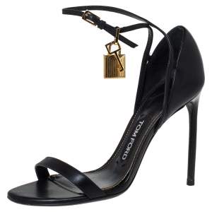 Tom Ford Black Leather Lock Ankle Strap Sandals Size 37