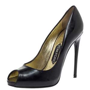 Tom Ford Black Patent Leather Peep Toe Pumps Size 37.5