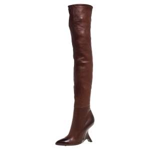 Tom Ford Dark Brown Leather Over the Knee Boots Size 40