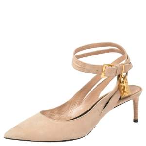 Tom Ford Rose Beige Suede Ankle Lock  Double Strap Pumps Size 39