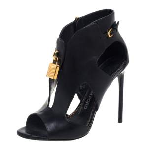 Tom Ford Black Leather Lock Booties Size 38