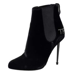 Tom Ford Black Suede Crystal Embellished Ankle Boots Size 38.5
