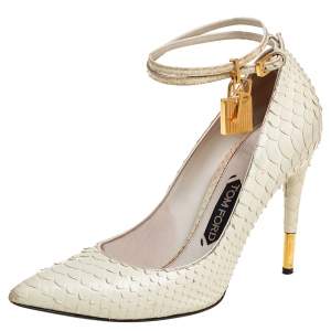 Tom Ford Off White Python Padlock Ankle Strap Pumps Size 39