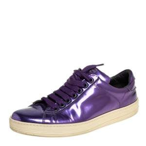 Tom Ford Metallic Purple Leather Low Top Sneakers Size 38