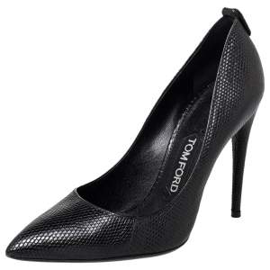 Pre Owned Tom Ford Black Textured Leather Pointed Toe Pumps Size 37.5