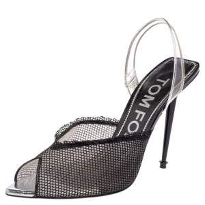 Tom Ford Black Mesh, Pvc and Leather Slingback Sandals Size 37.5