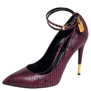 Tom Ford Purple Python Padlock Ankle Wrap Pointed Toe Pumps Size 41
