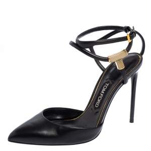 Tom Ford Black Leather Ankle Strap Sandals Size 38.5