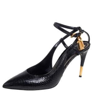 Tom Ford Black Python Padlock Ankle Strap Sandals Size 40.5 