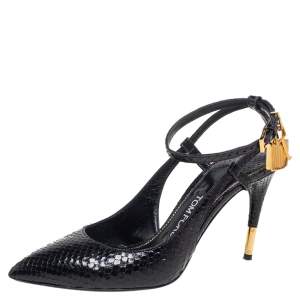 Tom Ford Black Python Leather Padlock Ankle-Strap Sandals Size 36.5