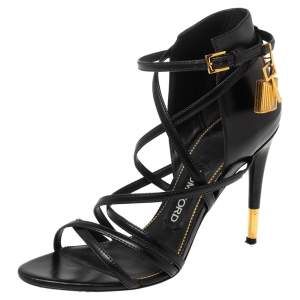 Tom Ford Black Leather Ankle Strap Sandals Size 37.5