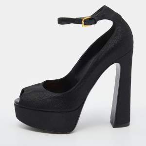 Tom Ford Black Shimmering Fabric Platform Pumps Size 39