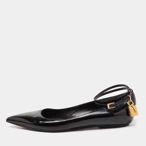 Tom Ford Black Patent Leather Ankle Wrap Lock Ballet Flats Size 41