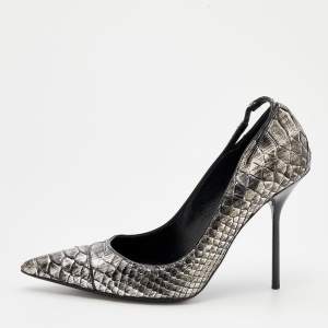 Tom Ford Metallic Silver Python Leather Pointed Toe Pumps Size 38
