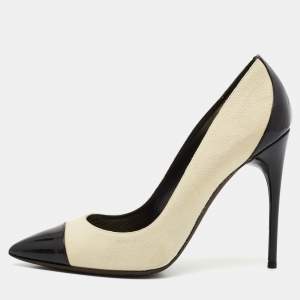 Tom Ford Cream/Black Suede and Patent Leather Cap Toe Pointed Toe Pumps Size 40