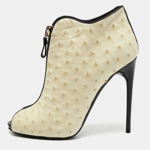 Tom Ford Cream/Black Ostrich Leather Booties Size 39