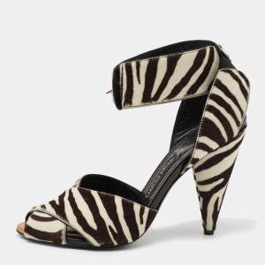 Tom Ford White/Brown Calf Hair Ankle Strap Sandals Size 38