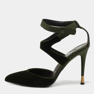 Tom Ford Green Velvet and Satin Ankle Strap Pumps Size 38