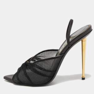 Tom Ford Black Mesh Piercing Open Toe Slingback Sandals Size 38.5