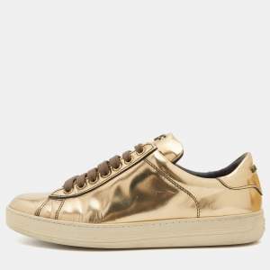 Tom Ford Metallic Gold Patent Leather Low Top Sneakers Size 38