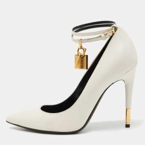 Tom Ford White Leather Padlock Pumps Size 37.5