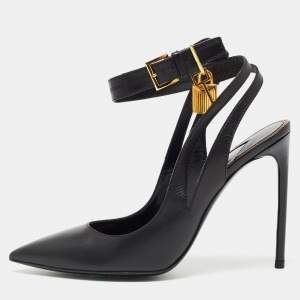 Tom Ford Black Leather Padlock Ankle Wrap Pumps Size 40