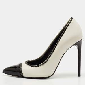 Tom Ford White/Black Patent Leather And Leather Cap Toe Pointed Toe Pumps Size 40