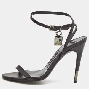 Tom Ford Black Leather Padlock Ankle Strap Sandals Size 39