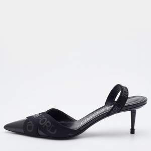Pre Owned Tom Ford Black Patent Leather And Stretch Fabric Printed Logo Slingback Sandals Size 38