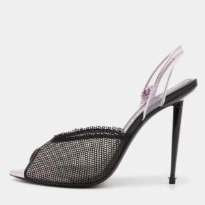 Tom Ford Black Mesh and PVC Peep Toe Slingback Sandals Size 38