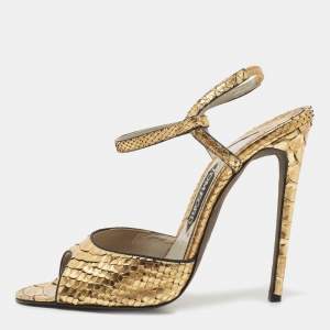 Tom Ford Gold Python Ankle Strap Sandals Size 41