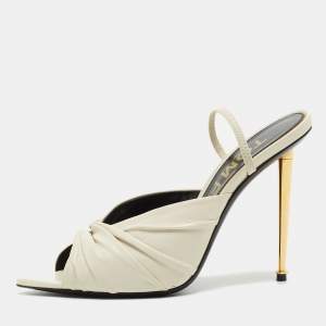 Tom Ford White Leather Open Toe Slingback Sandals Size 38.5