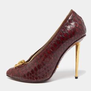 Tom Ford Burgundy Python Zipper Detail Pumps Size 38.5