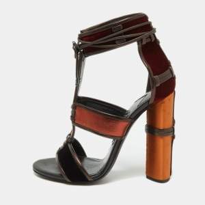 Tom Ford Multicolor Velvet and Leather Panelled Patchwork Ankle Strap Sandals Size 39