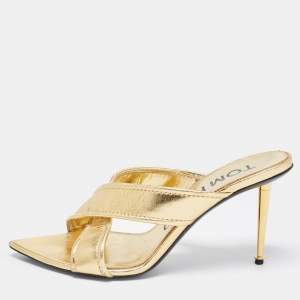 Tom Ford Foil Leather Criss Cross Slide Sandals Size 39