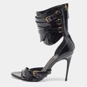 Tom Ford Black Patent Leather Triple Buckle Ankle Cuff Sandals Size 38