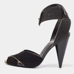Tom Ford Black Suede Cross Ankle Wrap Peep Toe Sandals Size 39