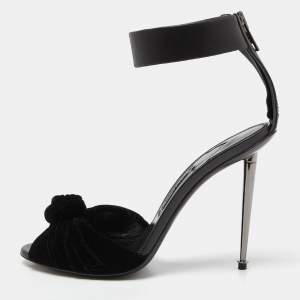 Tom Ford Black Velvet and Leather Ankle Strap Sandals Size 41