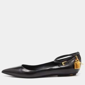 Tom Ford Black Leather Ankle Lock Ballet Flats Size 39.5