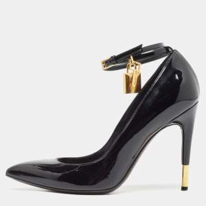 Tom Ford Black Patent Leather Padlock Ankle Wrap Pumps Size 39