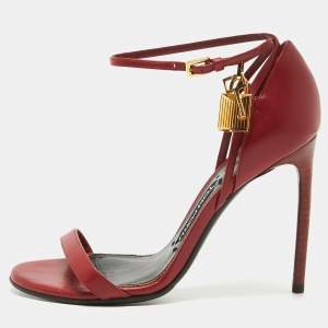 Tom Ford Red Leather Padlock Ankle Strap Sandals Size 37.5
