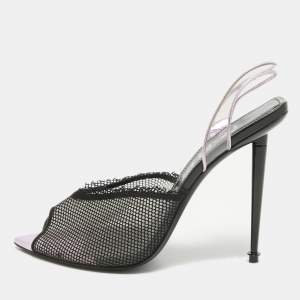 Tom Ford Pink/Black Mesh and PVC Peep Toe Slingback Sandals Size 38.5
