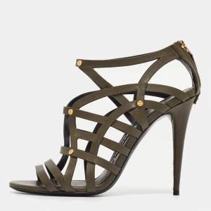 Tom Ford Army Green Leather Caged Sandals Size 38